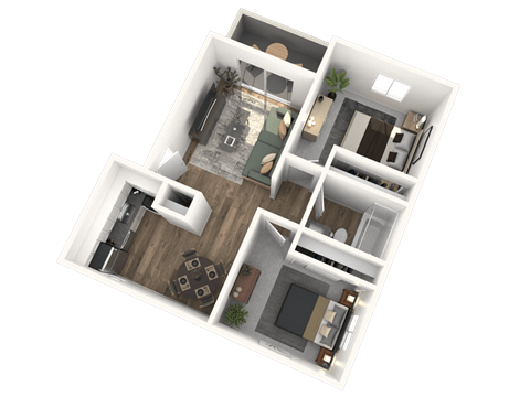 Floor plan for 2 beds, 1 bath, 771 sqft